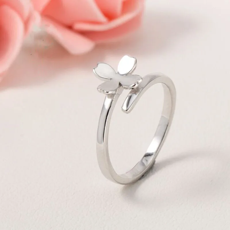 Женское регулируемое кольцо из серебра 100% пробы с клевером|Кольца| |