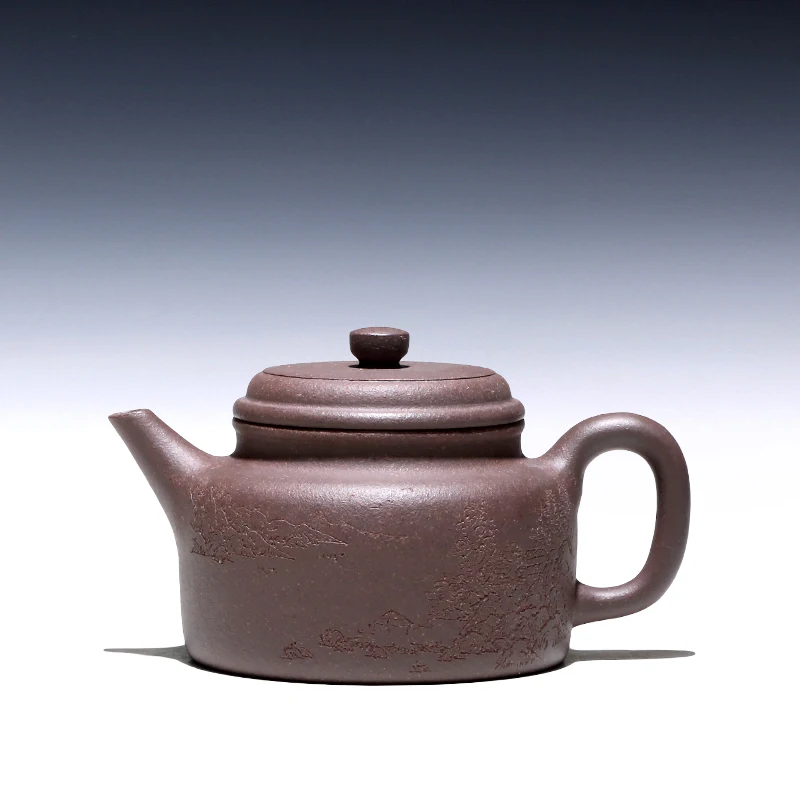 

★TaoYuan 】 yixing ores are recommended TaoJianChun all hand teapot azure mud carved painting DE bell 260 cc