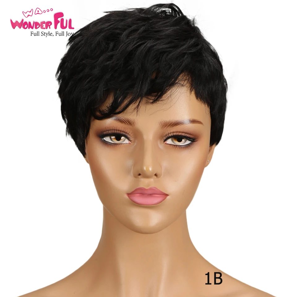 Замечательный парик с машинной стрижкой смешанных цветов короткий волнистый