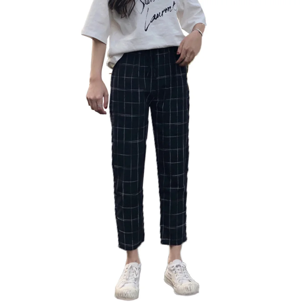 Модные женские клетчатые Свободные повседневные штаны-шаровары с Кулиской |