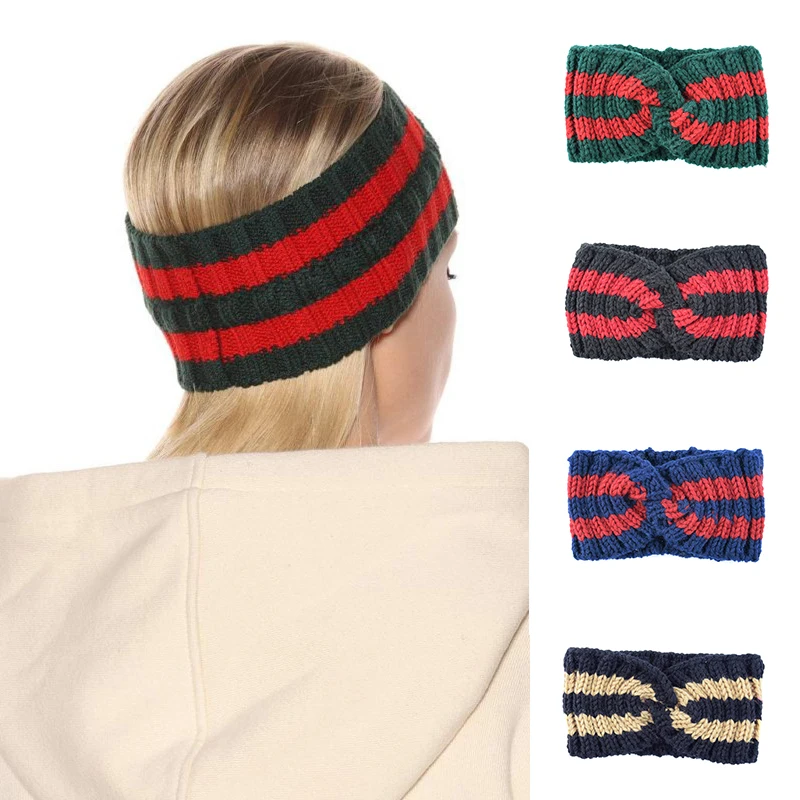 

Stripe Cross Knitted Headband Winter Crochet Ear Warmer Headwrap Wide Hair Band