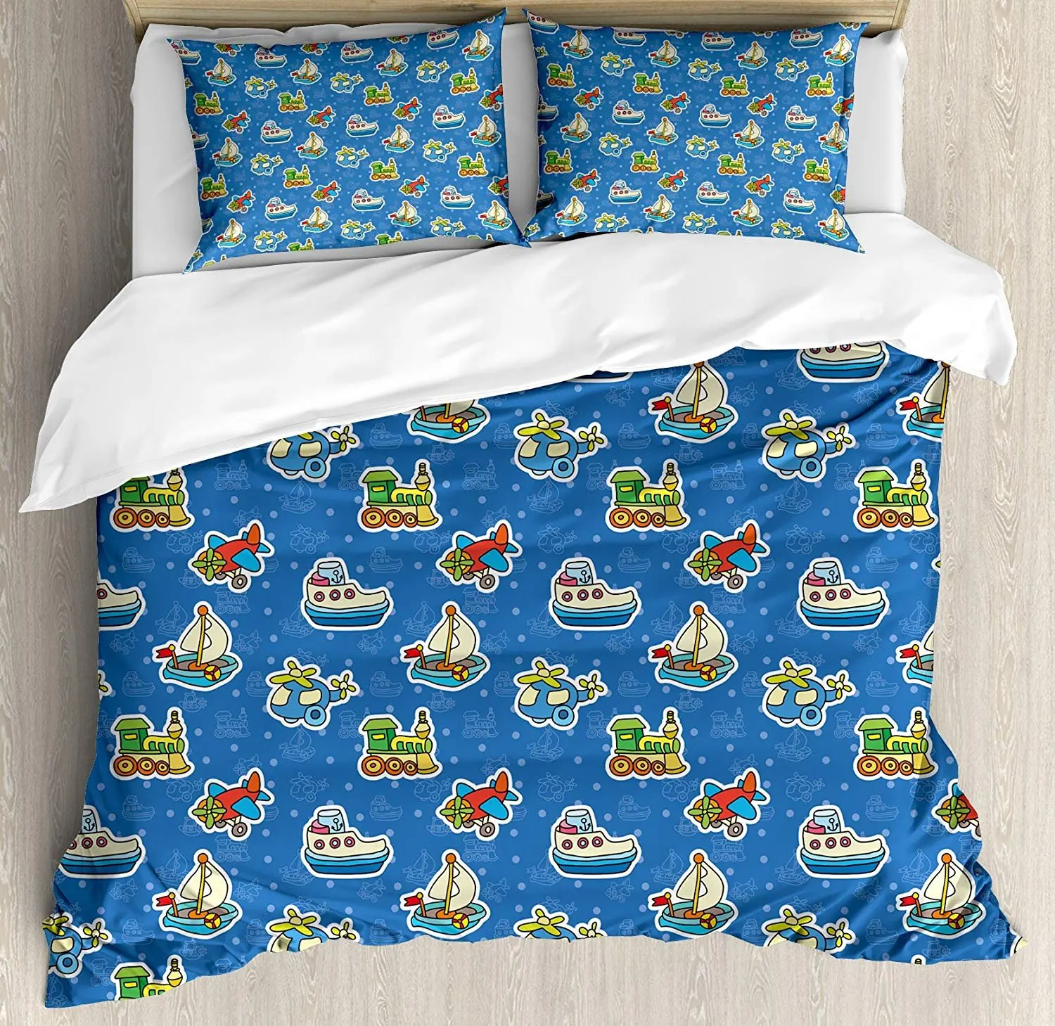 

Kids Bedding Set Cute Toys Pattern Train Sail Boat Airplane Children Baby Playroom Art Design Duvet Cover Pillowcase for Home