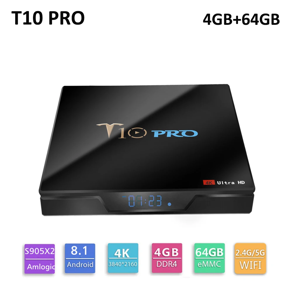 ТВ приставка T10 PRO Android Amlogic S905X2 четырехъядерный процессор DDR4 4 Гб ОЗУ 64 ПЗУ 2 4G