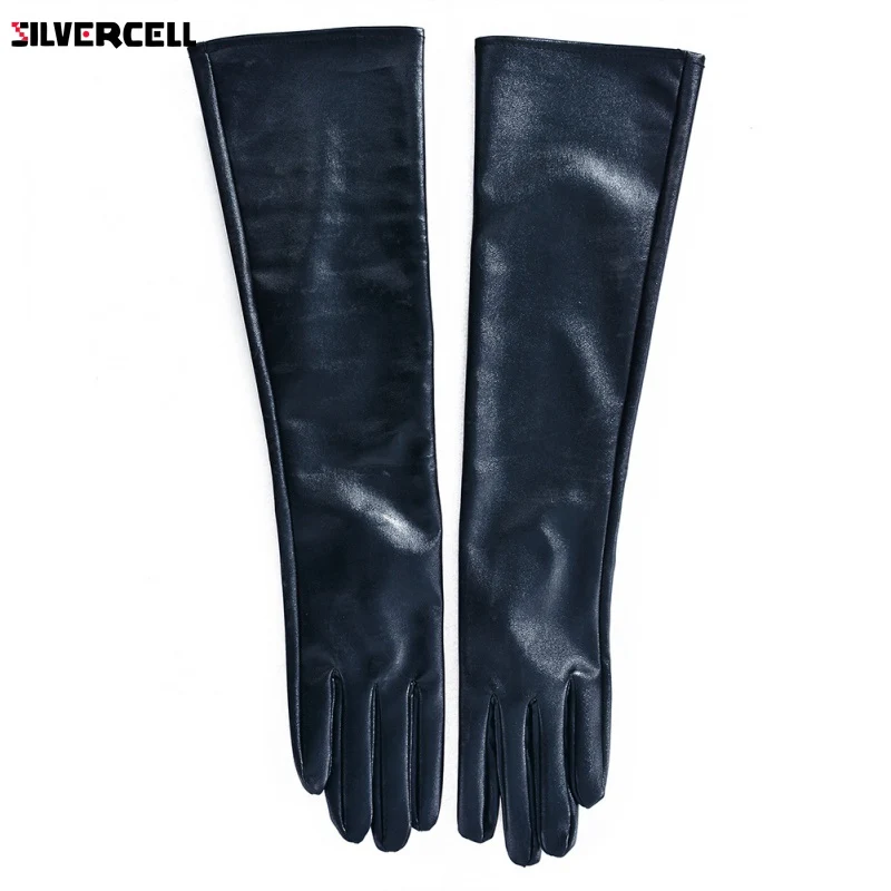Женские перчатки из искусственной кожи зимние длинные теплые с подкладкой для