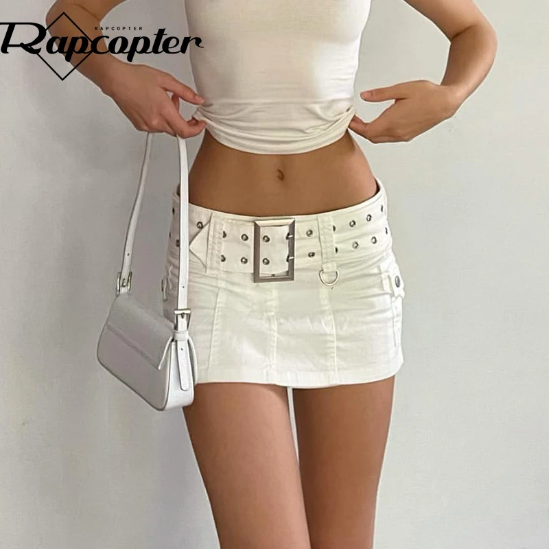 

Rapcopter Belt Jeans Skirts Solid Pockets Retro Denim Short Skirts y2k Aesthetic Harajuku Fashion Korean Style Mini Skirts New