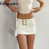 rapcopter belt jeans skirts solid pockets retro denim short skirts y2k aesthetic harajuku fashion korean style mini skirts new