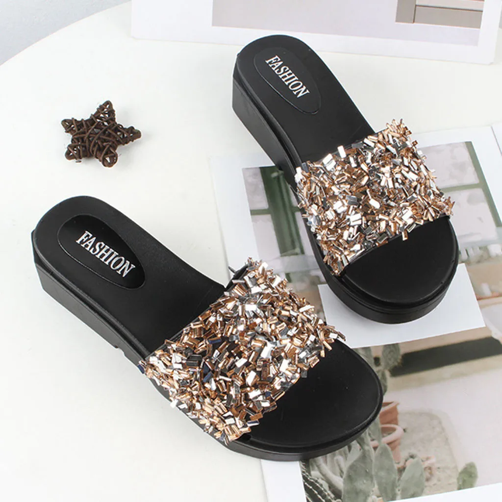 Шлепанцы SAGACE женские с блестками домашние тапочки со стразами сандалии на