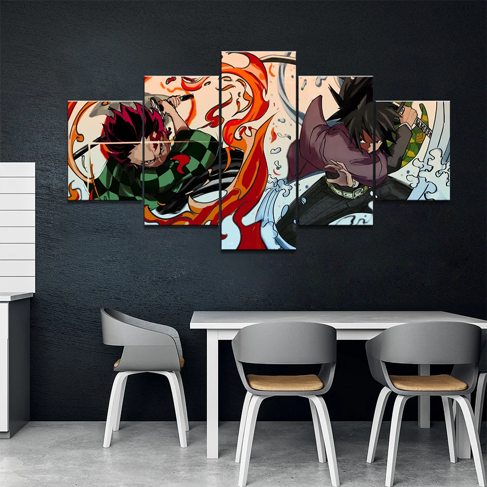 

No Framed 5 Pcs Japan Anime Boy Picture Tomioka Giyuu Demon Slayer Kamado Tanjirou Poster Wall Art Home Decor Painting Animation