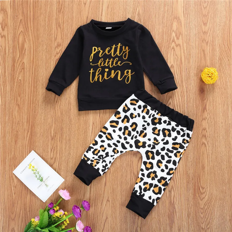 

0-24M Toddler Newborn Baby Boy Girl Outfits Clothes Letter Printed Tops+ Leopard Pants Legging Set