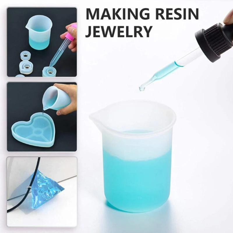 

R58E 7 Pcs Silicone Measuring Cups Mixing Cup Dispensing Stirrer Stirring Rods DIY UV Epoxy Resin Tools Kit