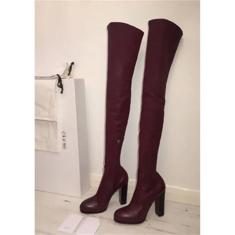 2019 г. женские облегающие высокие сапоги из натуральной кожи на массивном каблуке