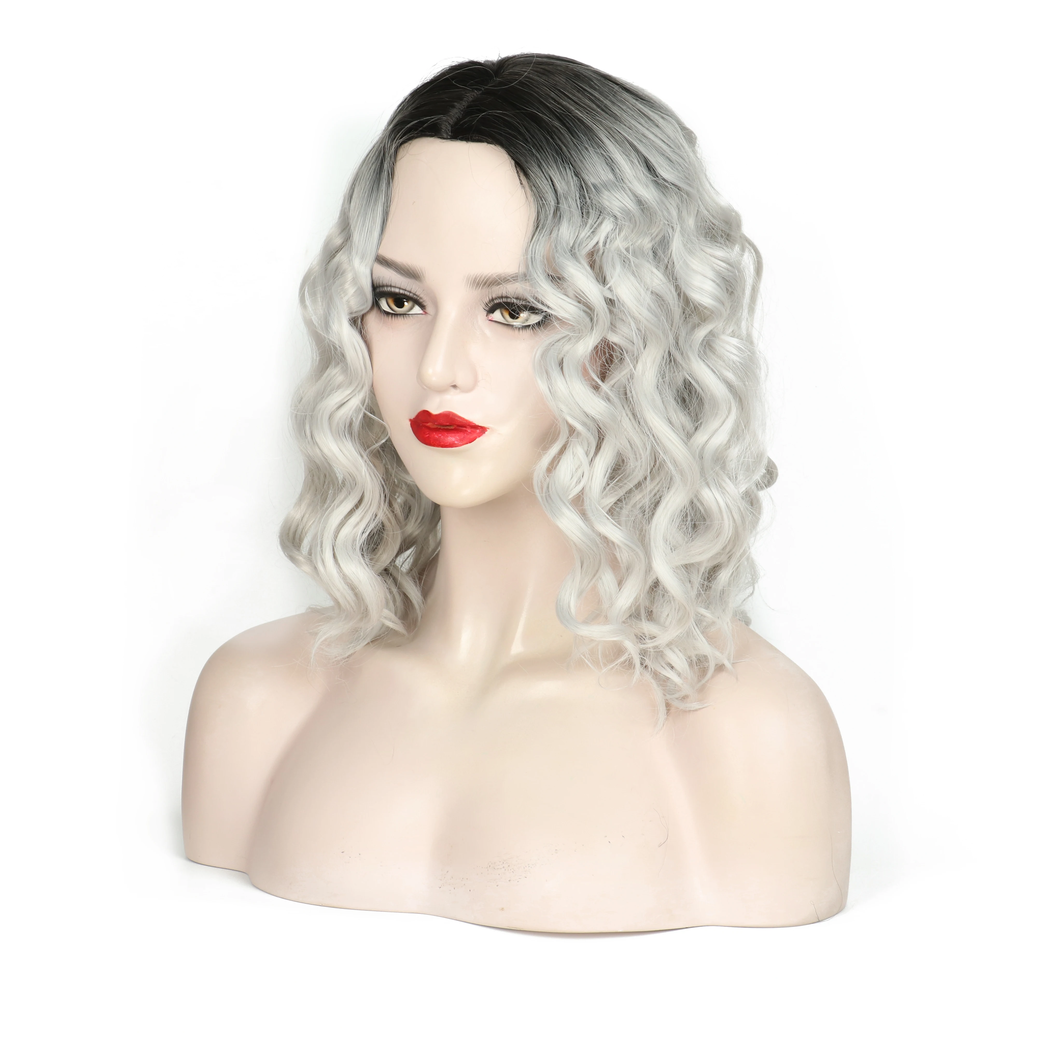 SHUOHAN синтетический волнистый парик Омбре 50 см для женщин серый
