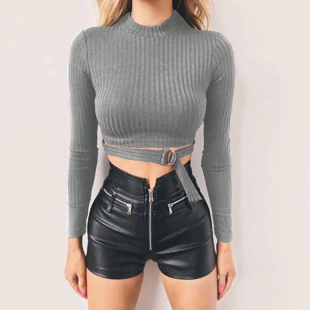 Осенне-зимний новый сексуальный пупок с длинными рукавами на бретельках