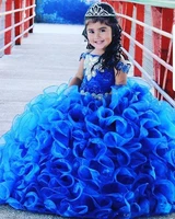sweet royal blue ruffles pageant dress for little kids ball gown tiered organza children beaded crystal flower girl dresses
