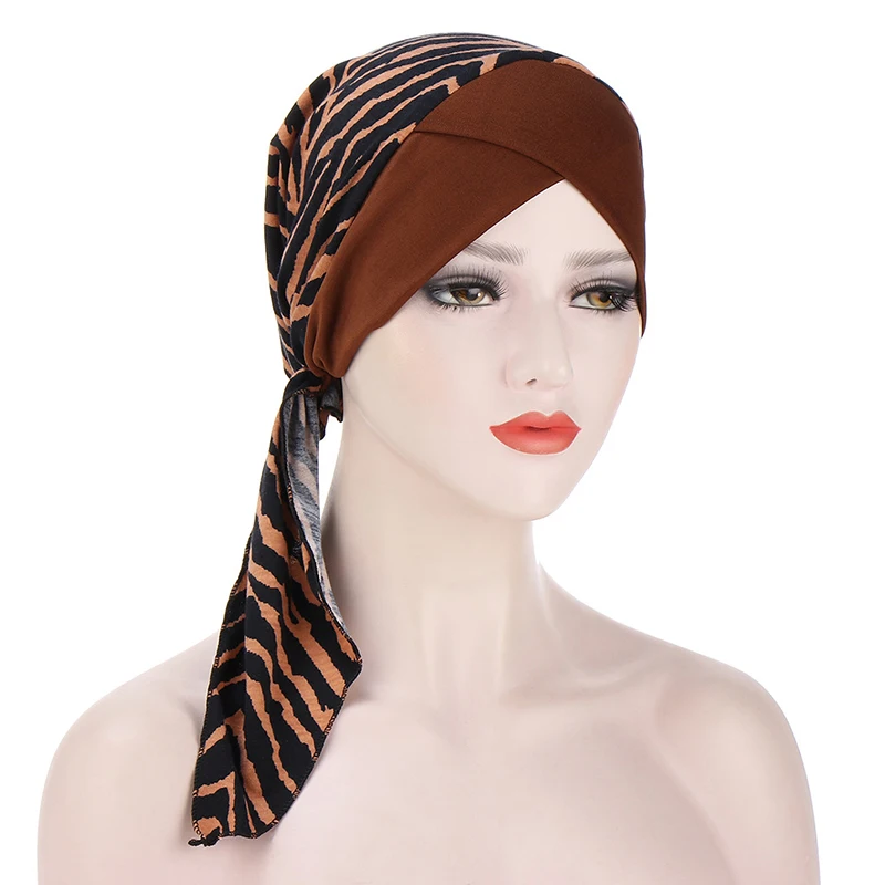 

Women's Muslim Turban Hijab Cancer Chemo Hat Flower Print Cap Hair Loss Cover Head Scarf Wrap Pre-Tied Headwear Stretch Bandana