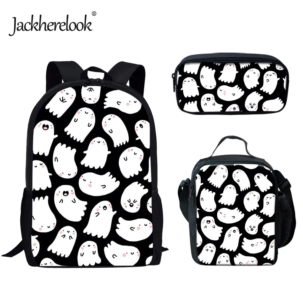 

Jackherelook Halloween Cute Ghost Pattern School Bags 3pcs/Set for Girls School Backpack Durable Schoolbag for Children Mochila