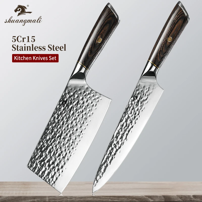 Из 2 предметов Китайский Тесак шеф повара Ножи комплект 5Cr15 кованые