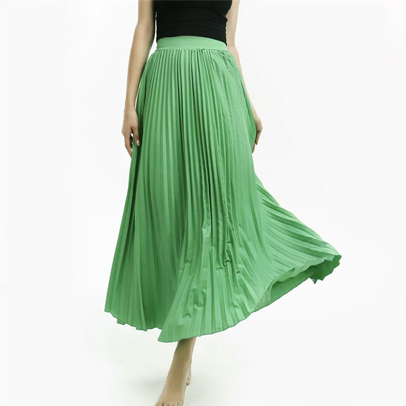 

Woman Skirts floor-length Lady Casual Solid High Waist Pleated Skirt Fashion Elegant Robe Femme Feminina Skirts
