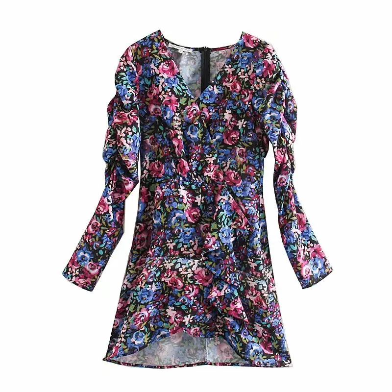 2020 женское элегантное тонкое мини платье с v образным вырезом и цветочным принтом