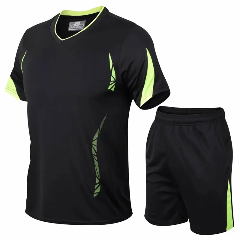 Summer Sportswear Men Running Set Quick Dry Jogging Sport Tracksuit College Track and field Male T shirt+Shorts Gym sports Sets | Спорт и