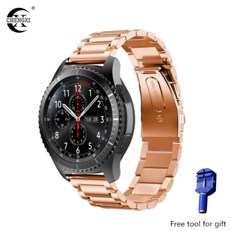 Rose Gold Gear S3 Frontier полосы, CHENGXI Премиум твердые нержавеющая сталь часы полосы браслет ремешок для samsung gear S3 Galaxy часы S3 22 мм - Цвет ремешка: Rose Gold