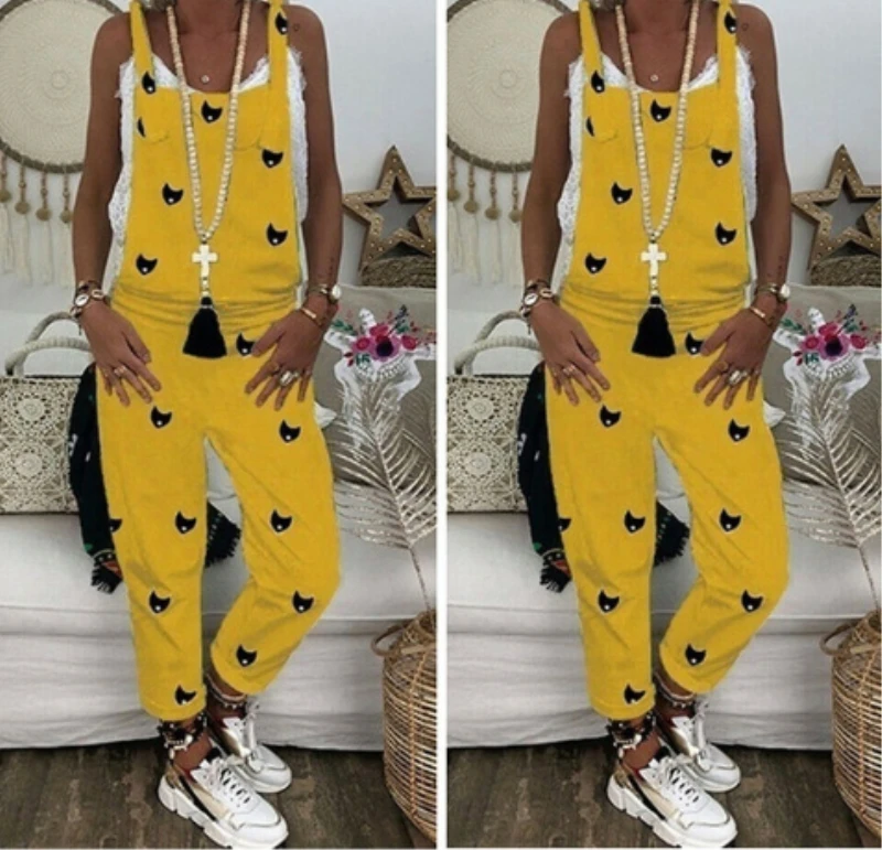 Женский Повседневный Комбинезон комбинезон без рукавов летний модный с принтом