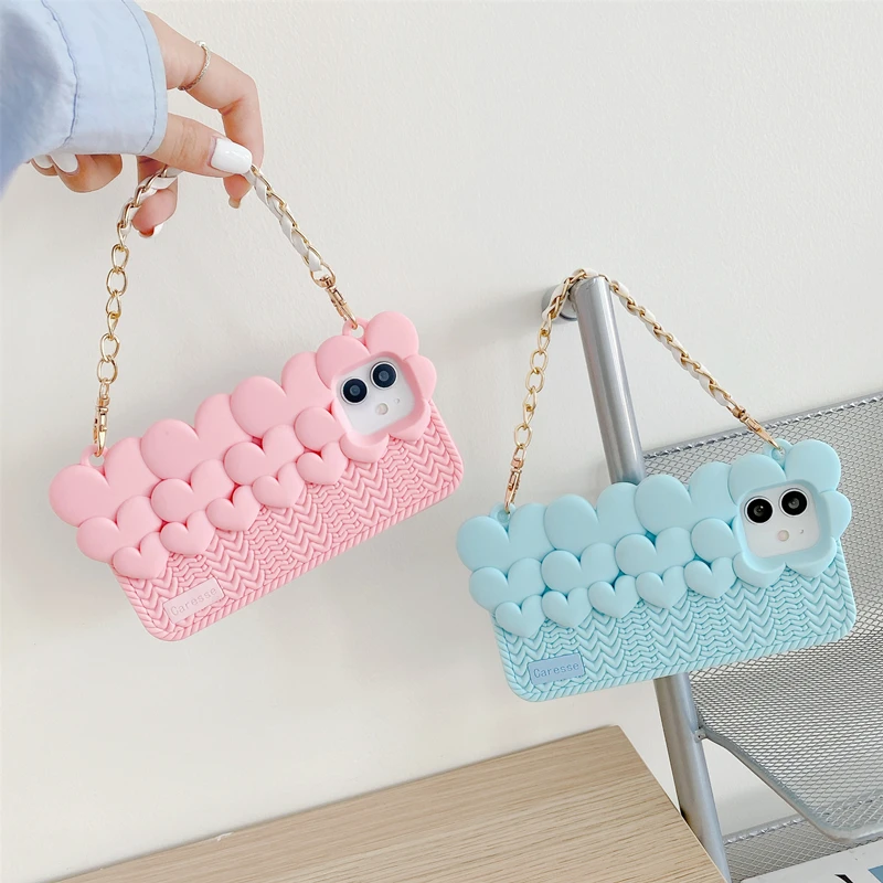 Милый 3D чехол для телефона с сердечками iphone 12Pro MAX 11 Pro XS XR X 6s 7 8 Plus мягкий плетеным