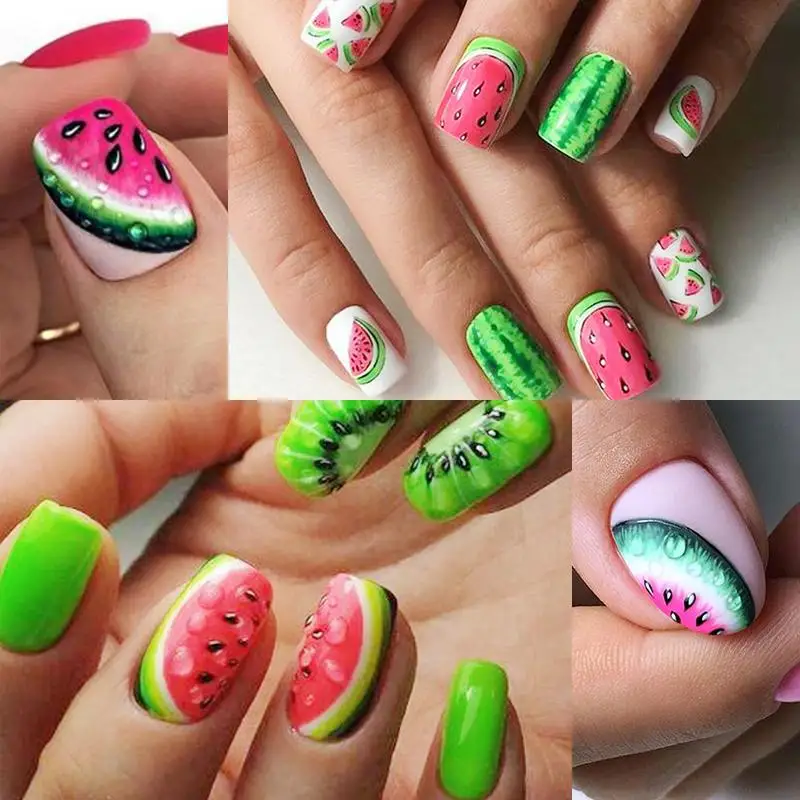 

Summer Fruit Series Watermelon/ Strawberry/Orange 3D Nail Stickers Spring Theme Flower Leaves Transfer Decals Slider Decoration