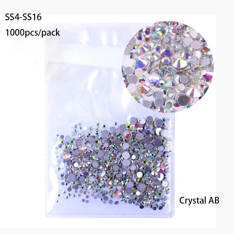 Crystal AB 1000pcs SS3-SS30 Супер Блестящий Кристалл AB аксессуары плоская задняя сторона стекло Хамелеон Стразы для ногтей для шармов 3D украшения для ногтей - Цвет: Crystal AB 1000pcs
