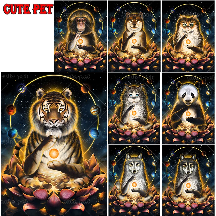 

diamond embroidery Animal panda tiger cat dog monkey diamond painting cross stitch 5d full square round drill rhinestone decor