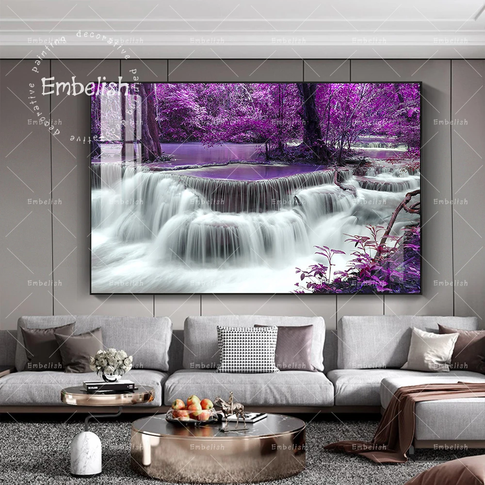 

Free Shipping Beautiful Landscape Wall Pictures For Living Room Home Decor Waterfall Posters HD Print Canvas Paintings