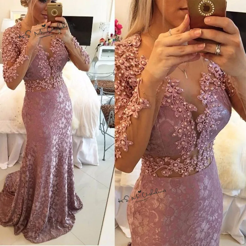 Vestidos de Noche с длинным рукавом вечернее платье Новое поступление Вечерние платья для выпускного вечера розовое детское платье силуэта «русалка» платье для выпускного вечера ballkleider - Цвет: Розовый
