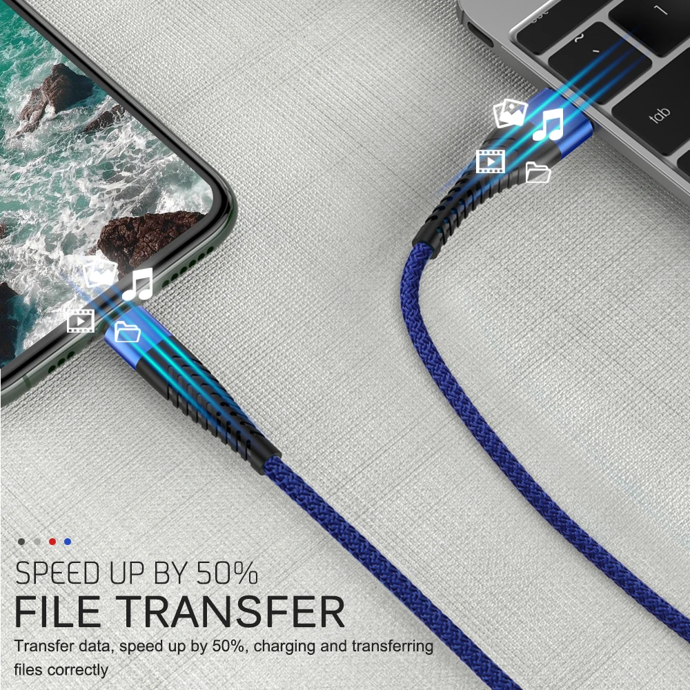 Кабель для зарядки Nohon USB Type A C 20см 3м нейлон черный/ красный/ синий/ белый|Кабели