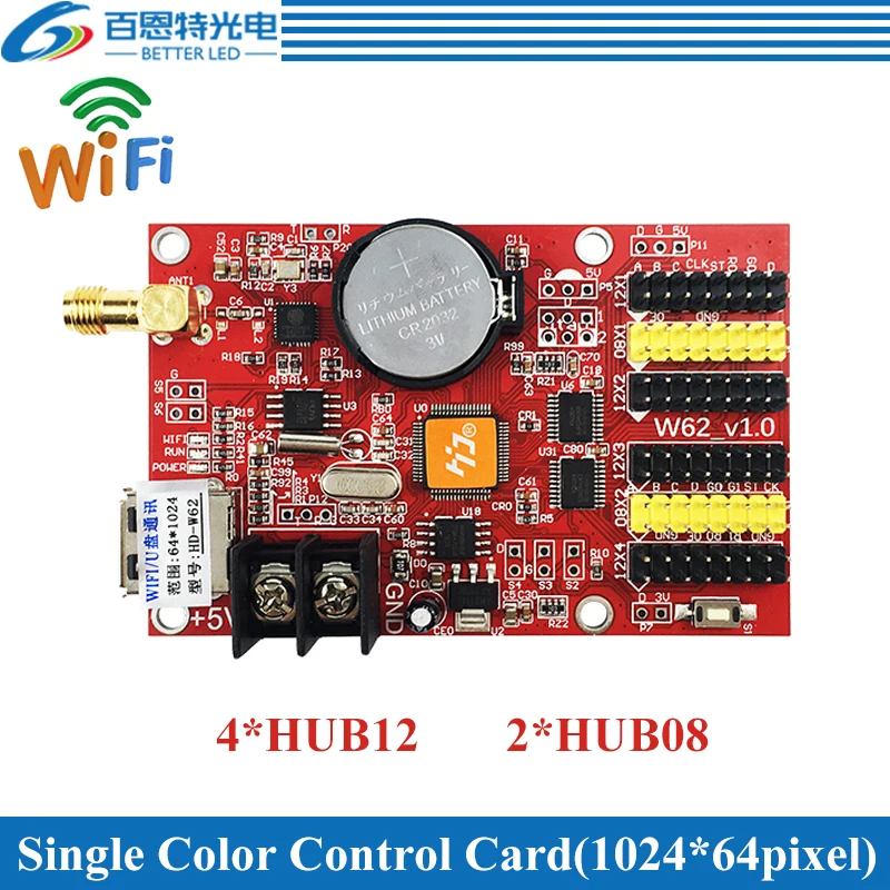HD-W62 USB+ Wifi 4* HUB12 2* HUB08 Одноцветный(1024*64 пикселей) и двойной цветной(512*64 пикселей) светодиодный дисплей