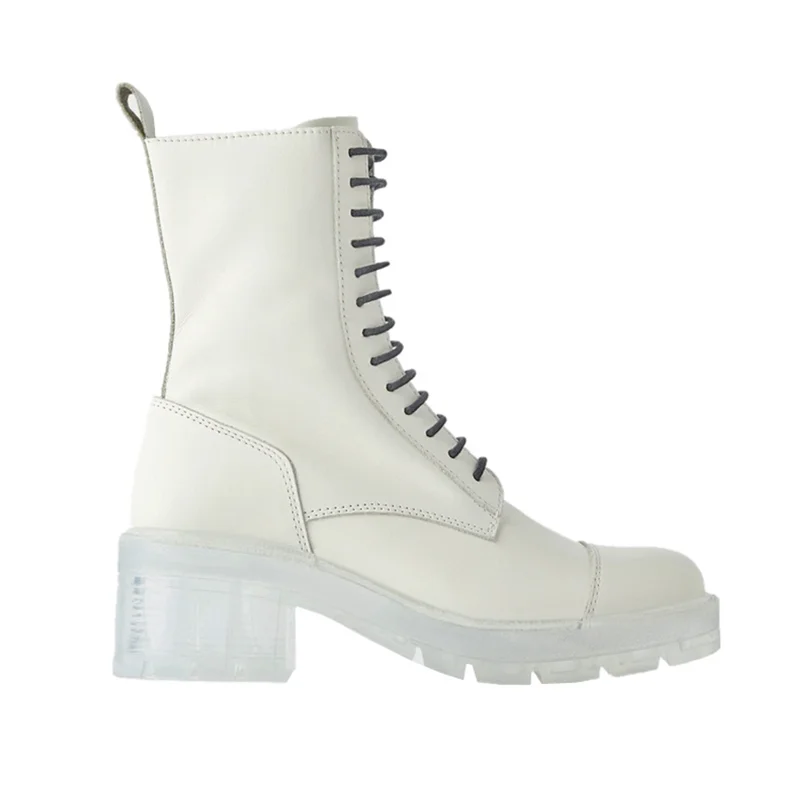 

2021 Female Mid Calf Boots Women Genuine Leather Martin Boots Lace Up Boots Fashion High Quality Boots