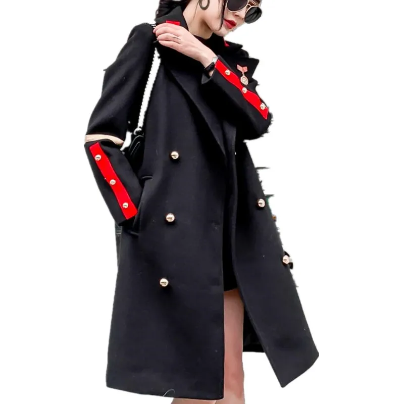 2020 зимнее двубортное шерстяное пальто в стиле милитари женское модное