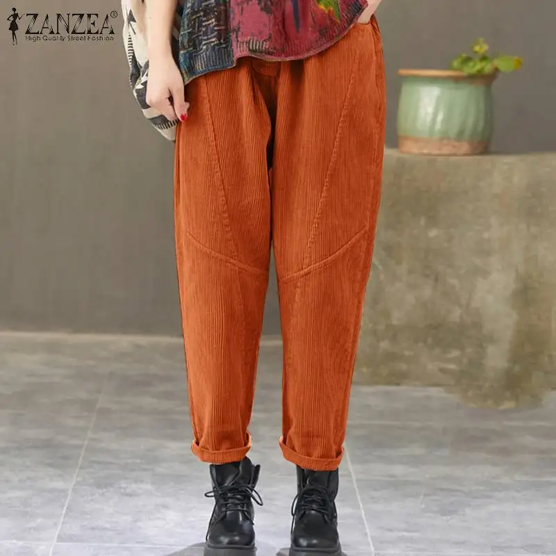 

2022 ZANZEA Women Corduroy Harem Pants Autumn Casual Long Pantalon Loose Palazzo Vintage High Waist Solid Color Trousers Turnip
