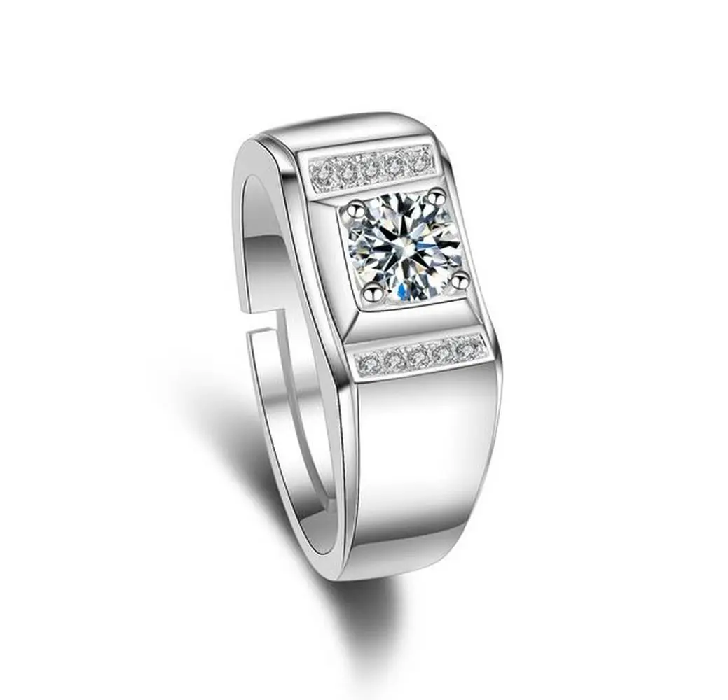 

S925 Silver Jewelry Ring Men's Domineering Business Platinum Plated European and American Diamond Simulation Wedding Ring