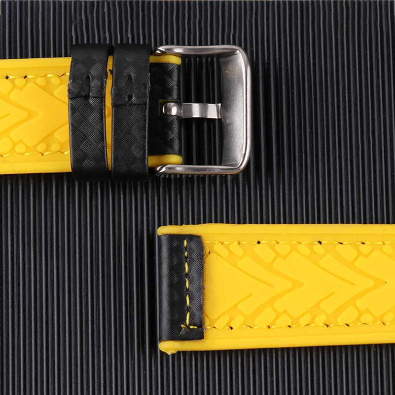 Carbon Fiber Rubber Watchband 22mm 20mm Black with White Red Blue Orange Yellow Line Strap For Men Women Watch Accessories Tools | Наручные