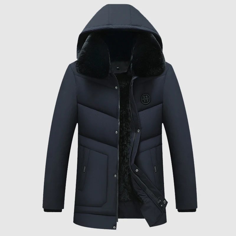 

Парка мужская с капюшоном, приталенная хлопковая куртка средней длины, деловой Повседневный пиджак с меховым воротником, пальто, большие ра...