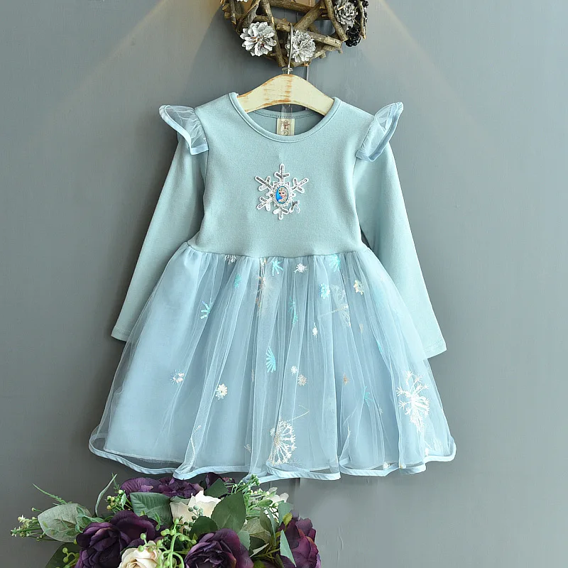 

Winter 2021 Girls Dress Girls Cute Dress Long Sleeve O Neck Mesh Embroidery Skirt Blue Cute Streetwear Dresses Vestidos 18M-6T