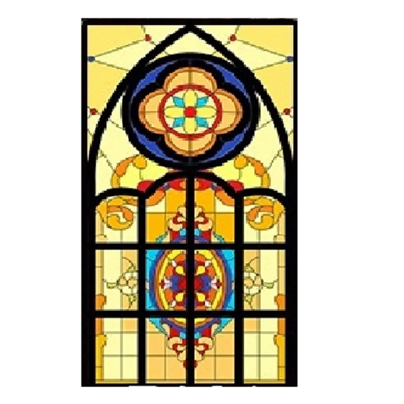 

Custom Size Glass Film Static Cling European Church Stained Window Pattern Tint-Film For Home Office Restaurant 55cmx100cm