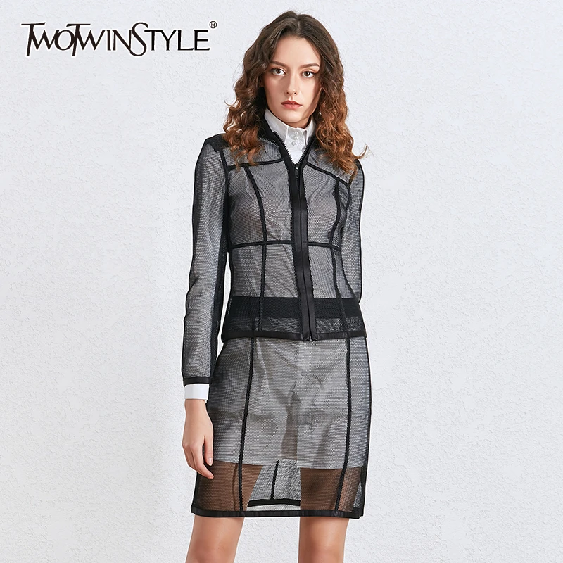 Женский костюм из трех предметов TWOTWINSTYLE платье с отложным воротником и длинными