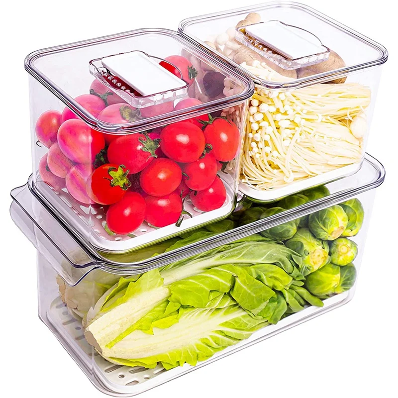 

Saver Containers for Refrigerator,Food/Fruit/Vegetables Storage,Stackable Fridge Freezer Organizer with Vented Lids