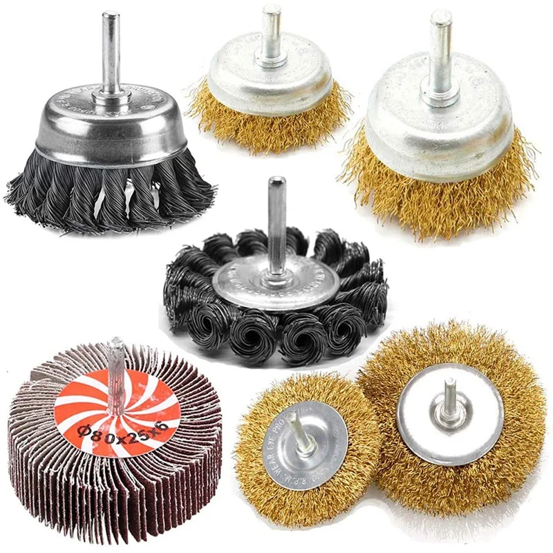 

7Pcs Wire Wheel Brush Knotted & Crimped Wire Cup Wheels Brush & Carbon Knot Wire Drill Brush Set With 1/4-Inch Shank