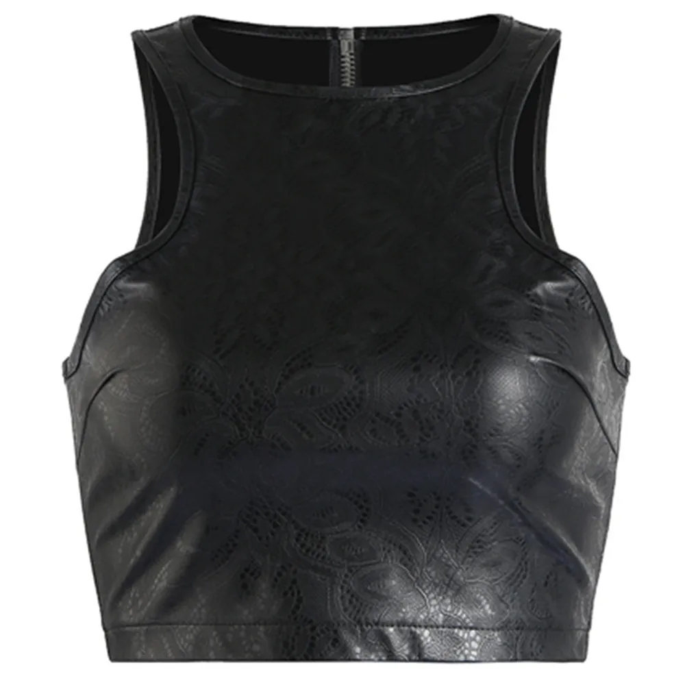 Женский укороченный топ Клубная одежда в стиле фетиш из ПВХ на молнии сзади без