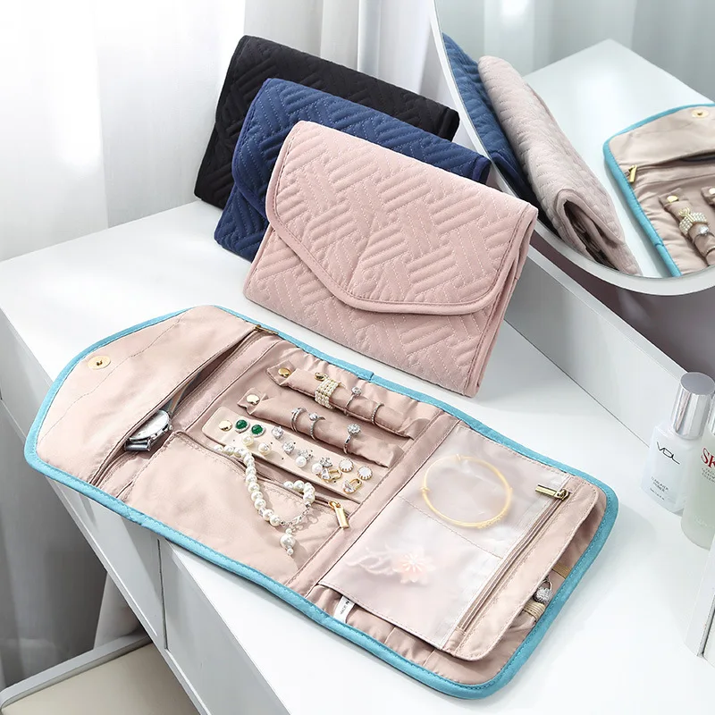 

2021 New Envelope Style Foldable Earrings Necklace Jewelry Storage Bag Portable Hand-Carrying Cosmetic Bag Jewelry Woman Gift