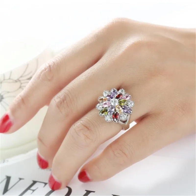 Multicolor Cubic Zirconia Ring Size 6 7 8 9 10 Retro Flower Party Engagement Rings For Women Fashion Jewelry Gifts | Украшения и