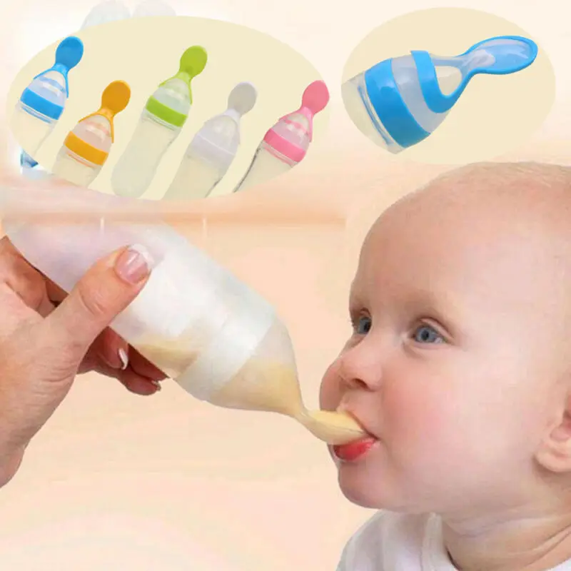 

Brand New Safety Silicone Feeding Bottle with Spoon Feeder Food Rice Milk Feeding Infant Cereal Bottle 90ML