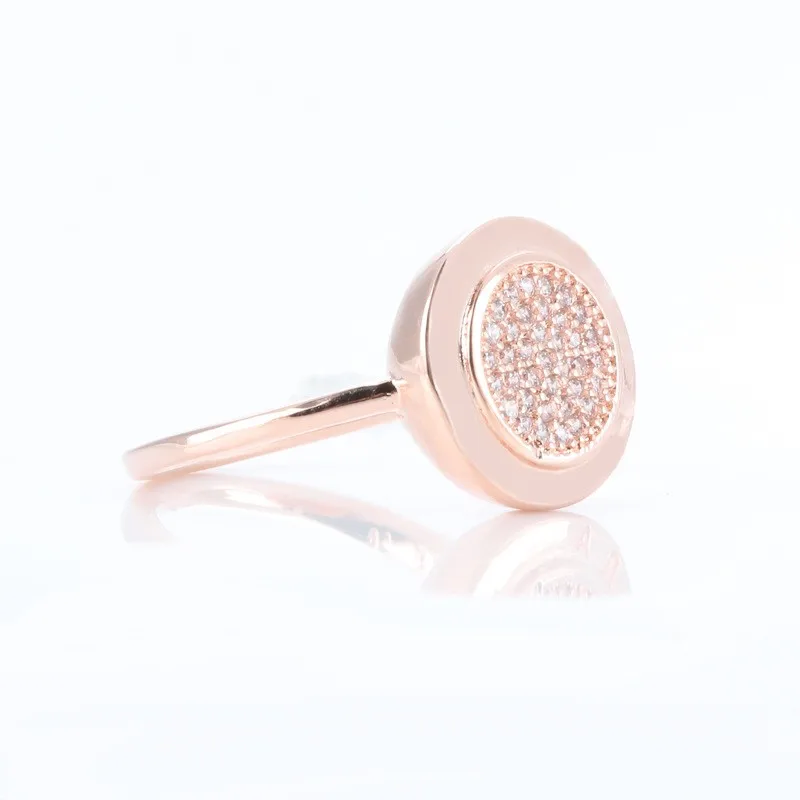 

100% 925 Sterling Silver Ring Rose Gold Round With Crystal Ring For Women Wedding Party Gift Fashion Jewelry